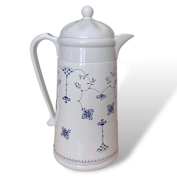 Vintage AK Das Finlandia Blue White Floral Pattern Thermal Vacuum Carafe 1.0L - Picture 3 of 16